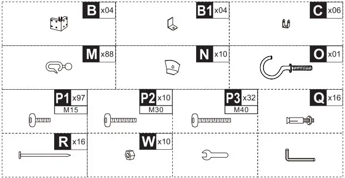 Outsunny 84C-347V00KK Hardtop Gazebo Curtains and Nets Instruction Manual - Hardware