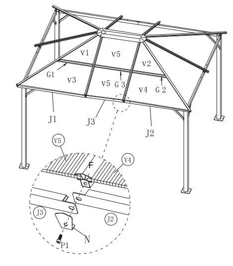 Outsunny 84C-347V00KK Hardtop Gazebo Curtains and Nets Instruction Manual - Hardware