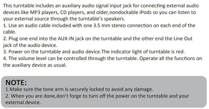 ARKROCKET AR-PH68 Cassini Turntable Instruction Manual - Aux-IN Operation