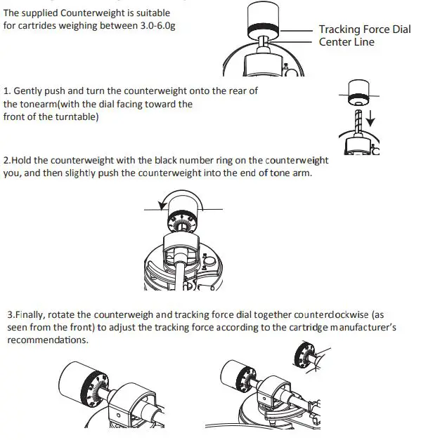 ARKROCKET AR-PH68 Cassini Turntable Instruction Manual - Cartridge Tracking Force Adjustment