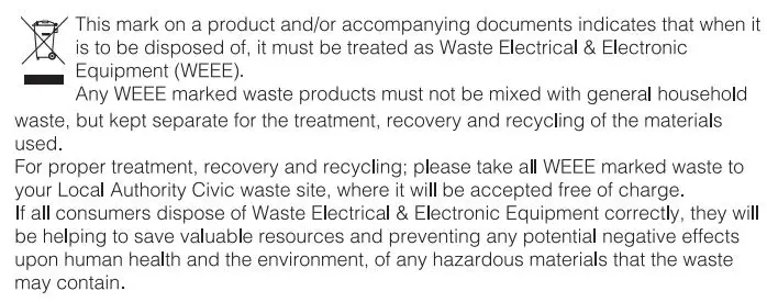 ARKROCKET AR-PH68 Cassini Turntable Instruction Manual - Information on Waste Disposal for Consumers of Electrical & Electronic Equipment
