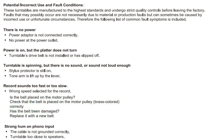 ARKROCKET AR-PH68 Cassini Turntable Instruction Manual - Troubleshooting