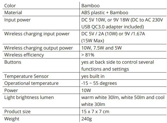 FLINQ FQC8269 Wireless QI Clock Instruction Manual - Specifications
