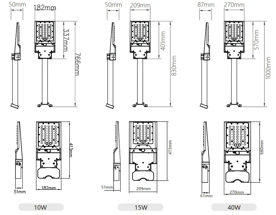 OECO OC-SL-010A LED Solar Street Light 8W with Remote Control - PRODUCT DIMENSION