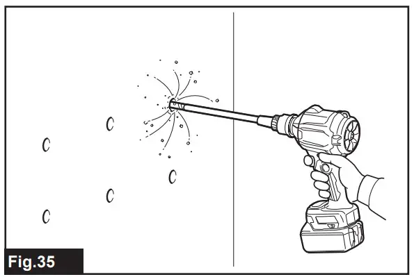 Blowing in holes and narrow spots