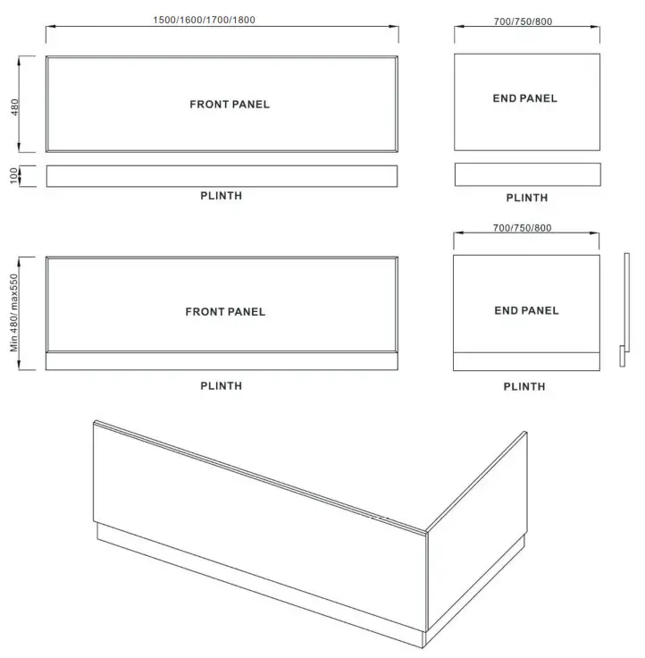 Pendle 1700mm Light Grey Front Bath Panel