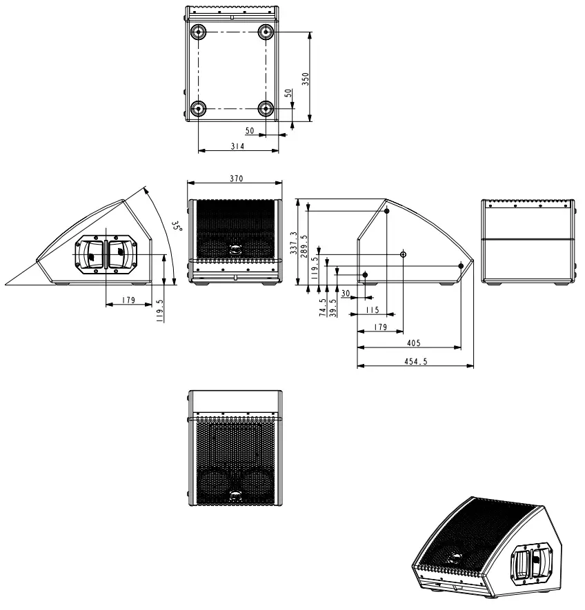 KV2 Audio ESM Series Compact Passive Stage Monitor System - Drawings