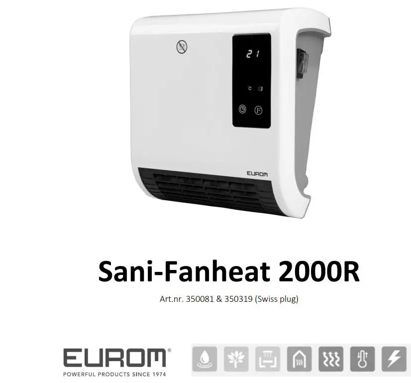 EUROM 350081 Bathroom Heater Wall Heater Bathroom Fan Heater Power Instruction Manual