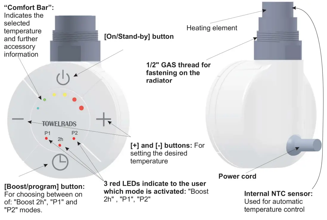 TOWELRADS 126007 Smart Thermostatic Electric Control for Towel Radiators - Discription
