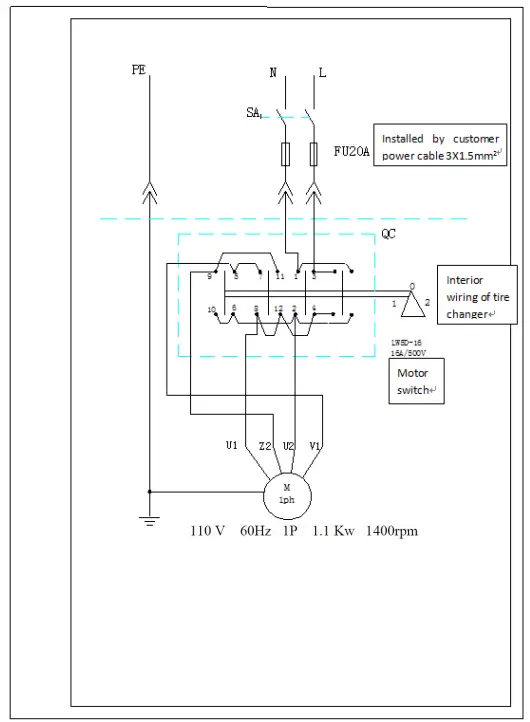 LEO L8009 Tyre Changer - 220V ELECTRICAL PRINCIPLE DRAWING