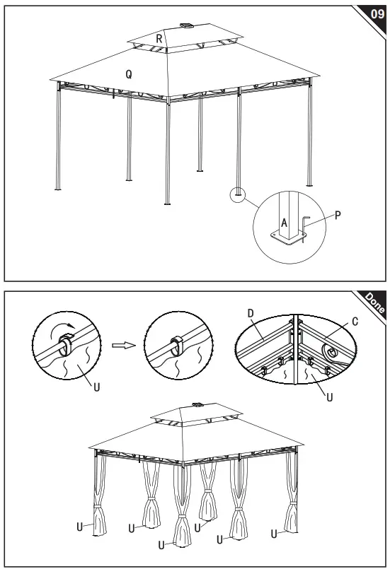 Outsunny 84C-213 Gazebo with Solar Lights and Curtains - PARTS5