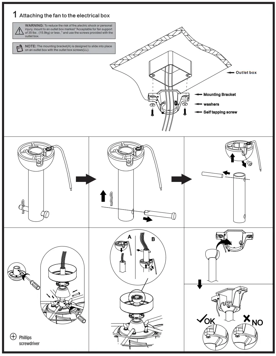 Parrot Uncle F8225110V Ceiling Fan - electric box