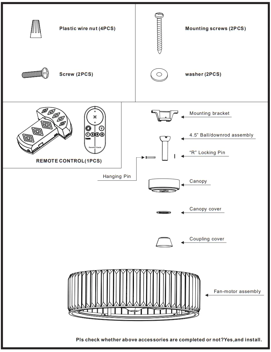 Parrot Uncle F8225110V Ceiling Fan - parts 1