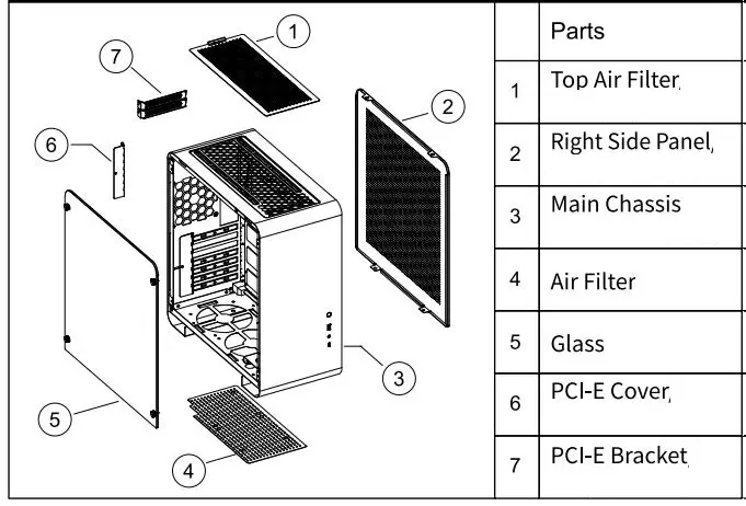 jONSBO U4 Pro Minimalist Small ATX PC Case User Manual - Parts Diagram
