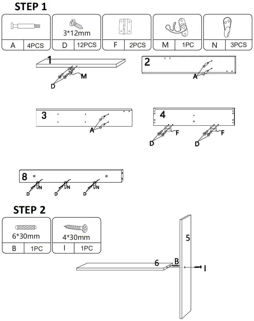 JAXPETY HG61Y1174 Wall Mounted Table Convertible Writing Desk W Storage Shelves - STEP 1
