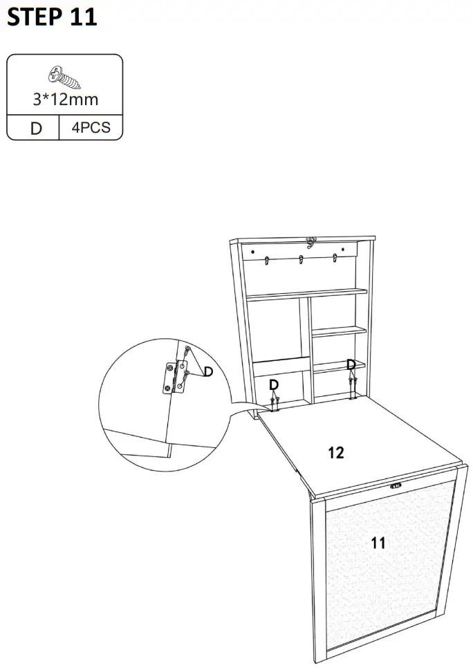 JAXPETY HG61Y1174 Wall Mounted Table Convertible Writing Desk W Storage Shelves - STEP6