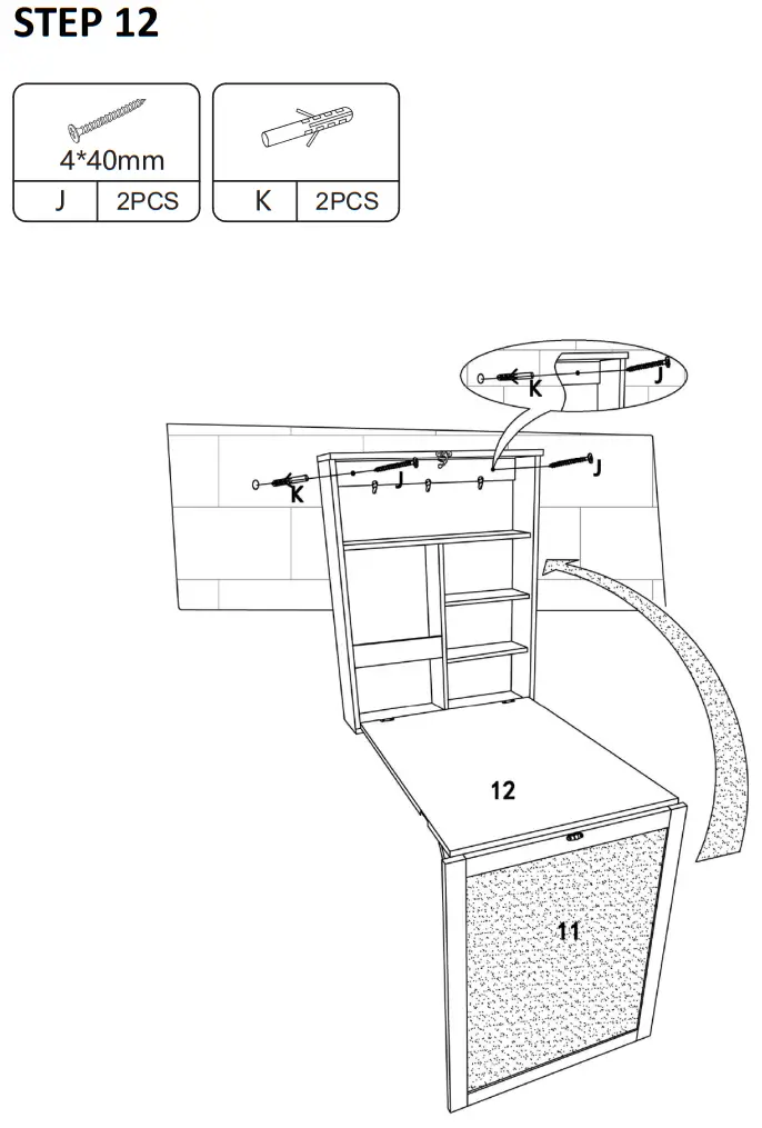 JAXPETY HG61Y1174 Wall Mounted Table Convertible Writing Desk W Storage Shelves - STEP7