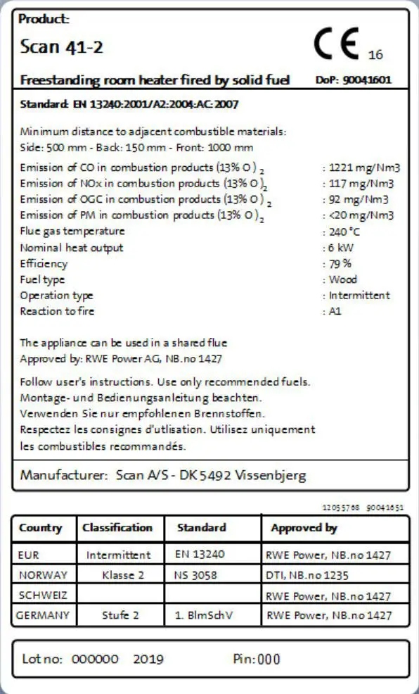 Scan 41 1 Eco Design Ready 6kW Defra Wood Burning Stove Bonfire - TECHNICAL DATA 6