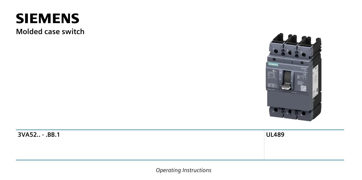 SIEMENS 3VA5210-1BB31 Molded Case Switch Circuit Breaker Instruction Manual