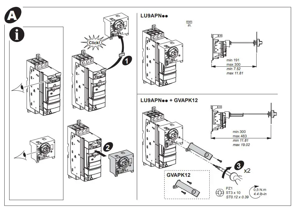 Schneider Electric LU9APN21 Mounting Bracket Kit with Extended Rotary Installation Guide - Fig A