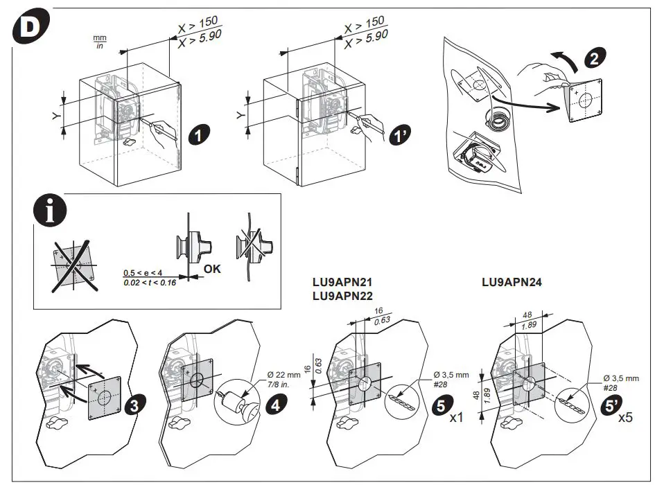 Schneider Electric LU9APN21 Mounting Bracket Kit with Extended Rotary Installation Guide - Fig D