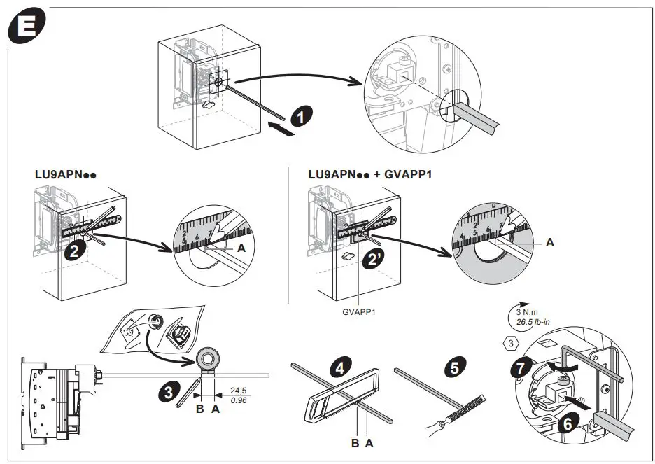 Schneider Electric LU9APN21 Mounting Bracket Kit with Extended Rotary Installation Guide - Fig E