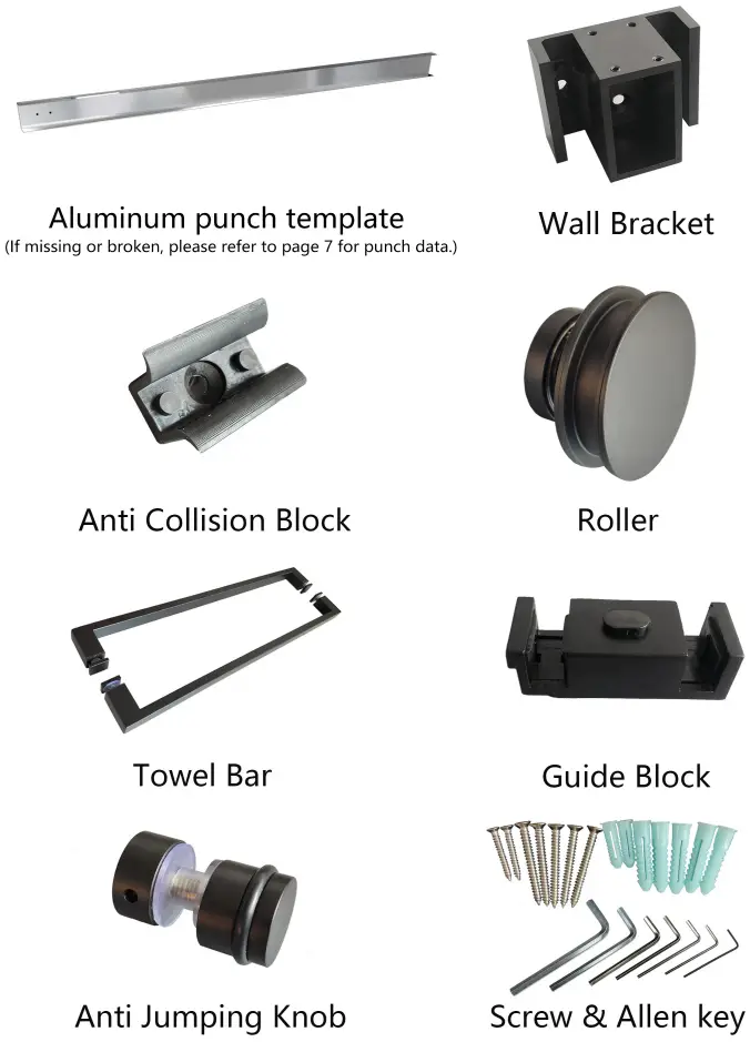 MCOCOD DSO1 Double Sliding Frameless Shower Door in Brushed - PARTS LISTING