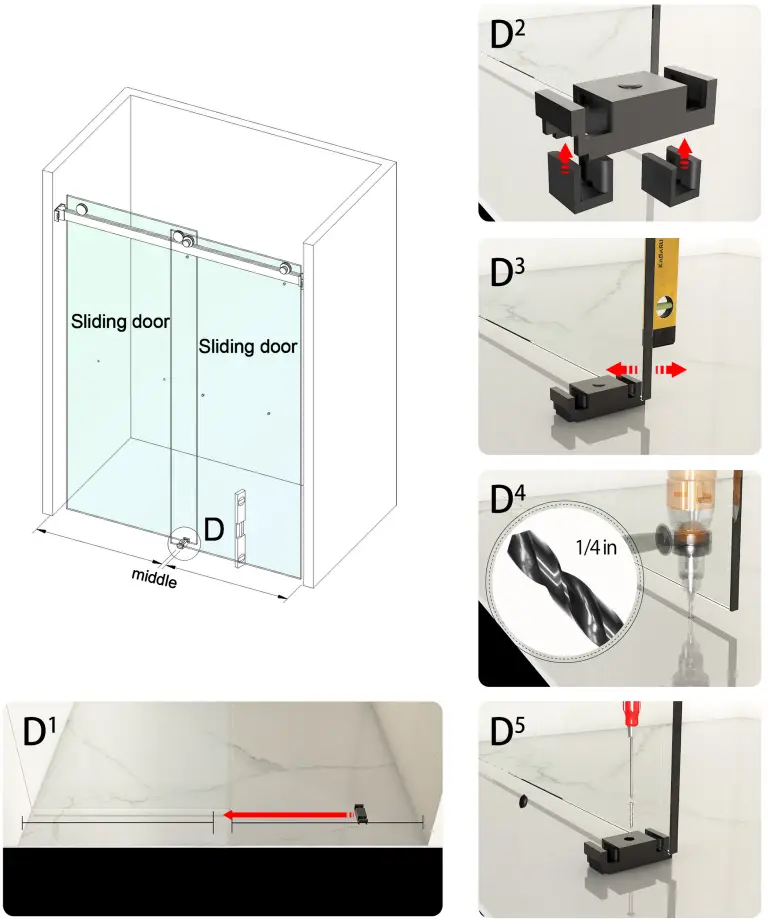 MCOCOD DSO1 Double Sliding Frameless Shower Door in Brushed - glass guide block