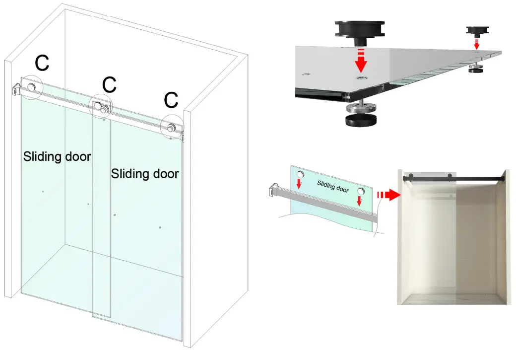 MCOCOD DSO1 Double Sliding Frameless Shower Door in Brushed - hang the door