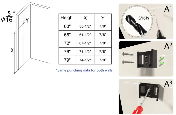 MCOCOD DSO1 Double Sliding Frameless Shower Door in Brushed - horizontal and vertical plane