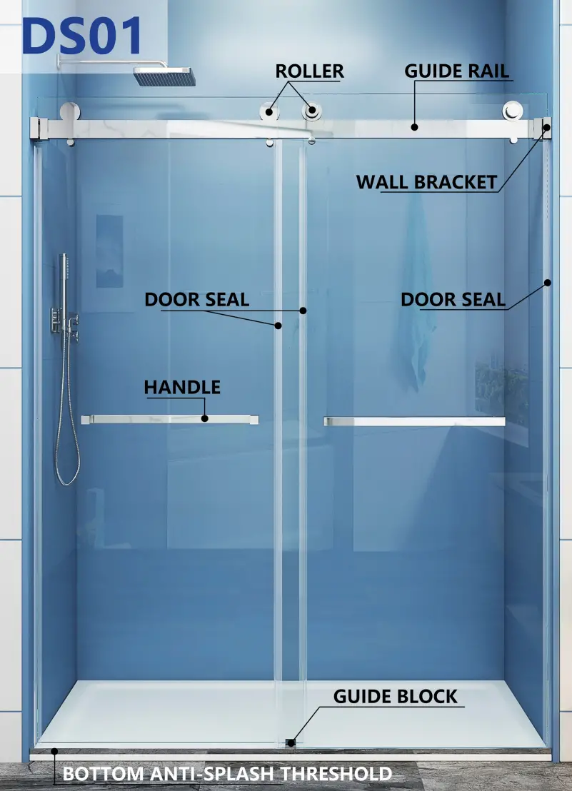 MCOCOD DSO1 Double Sliding Frameless Shower Door in Brushed