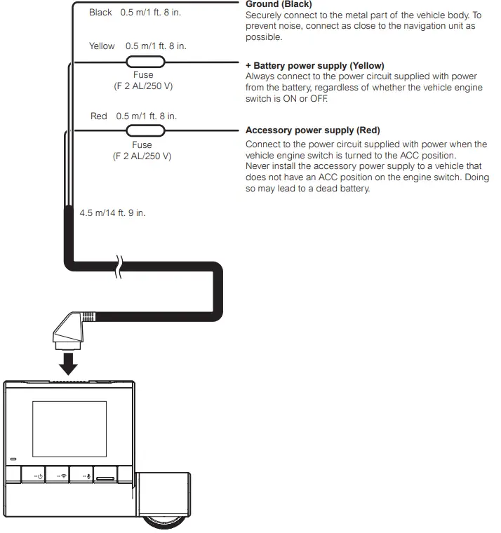 Pioneer VREC Z710DH 1080p HD Dash Camera - Power Cable