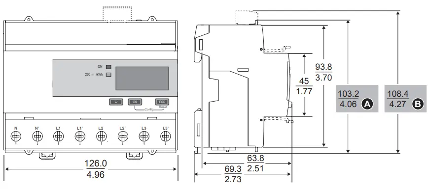 Schneider Electric A9MEM3355 iEM3355 Energy Meter - Dimensions