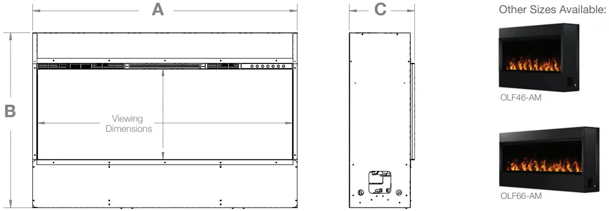Dimplex OLF86 AM Opti myst Linear 86 Inch Electric Fireplace - Product Dimensions