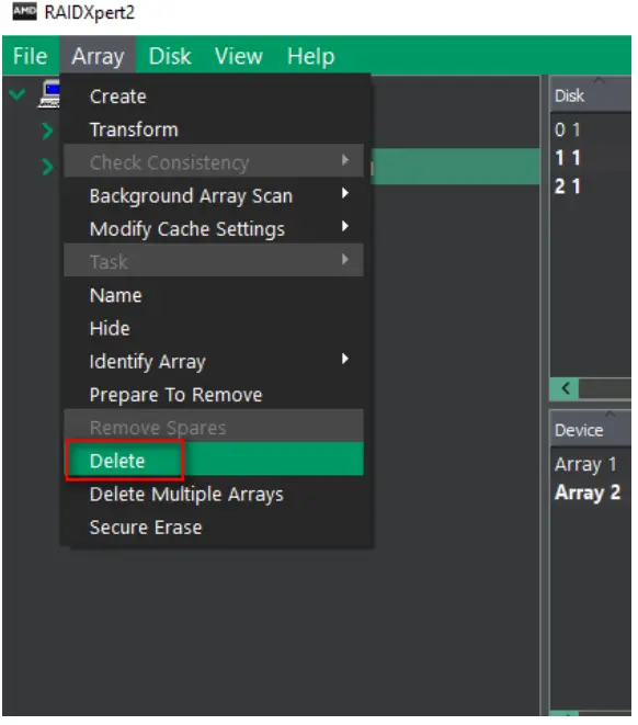 AMD RAID Setup - Delete Array 4