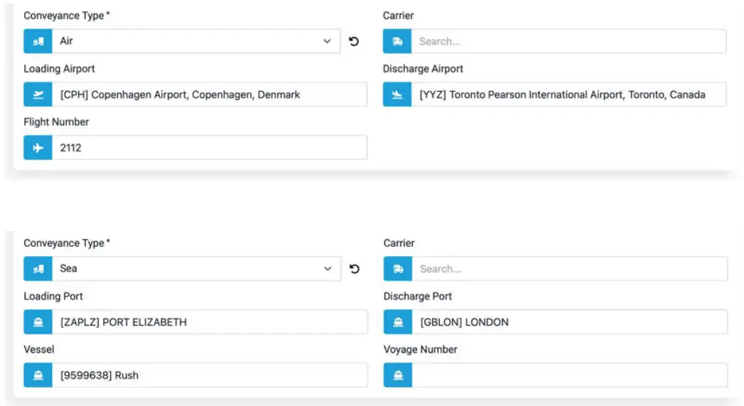Enter the journey details