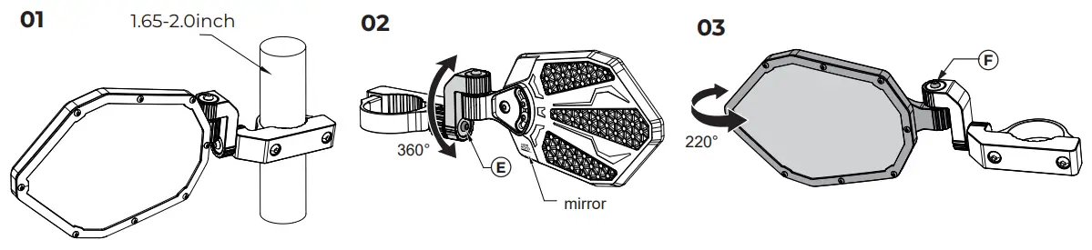 KEMIMOTO B0106 13601BK UTV Rear View Mirror Fit Polaris Ranger - FUNCTION