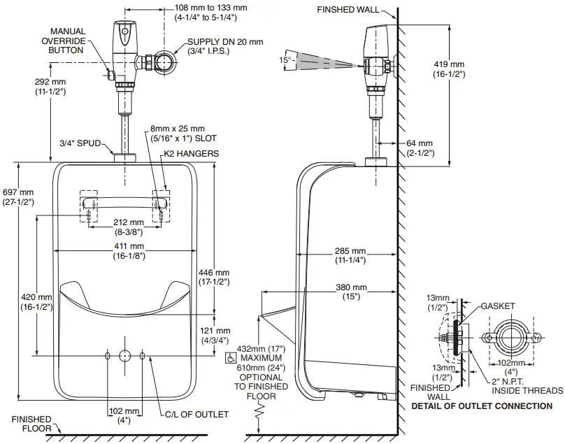 American Standard 6516 Top Spud Greenbrook Urinal - Top Spud