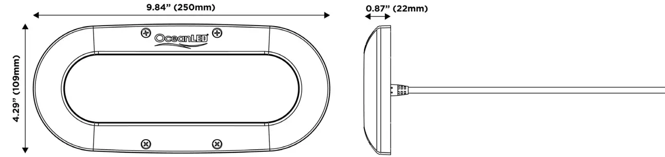 OceanLED X Series X8 Underwater LED Light Flush mount - DIMENSIONS 1