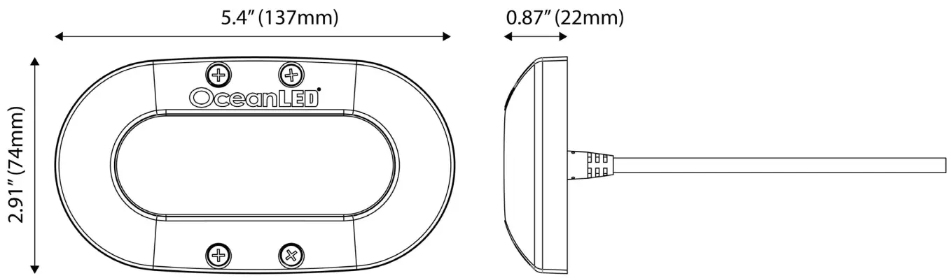 OceanLED X Series X8 Underwater LED Light Flush mount - DIMENSIONS