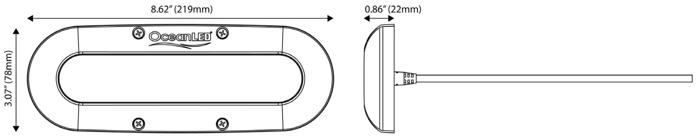 OceanLED X Series X8 Underwater LED Light Flush mount - X8 DIMENSIONS