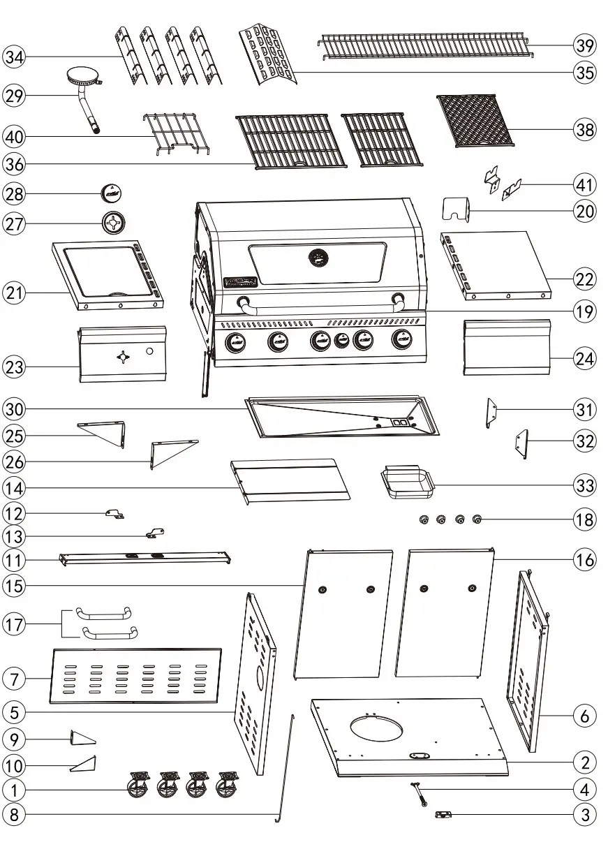 Royal Gourmet GA5403R Deluxe 5 Burner Gas Grill - parts
