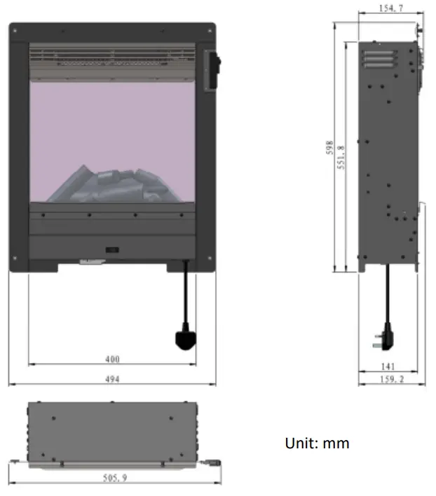 be modern 2588 Electric Heater Fire - Dimension