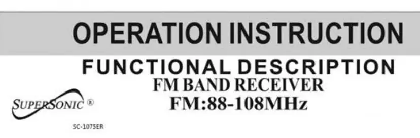 SuperSonics SC-1075ER FM Radio with Bluetooth Speaker Flashlight and Lantern Instruction Manual