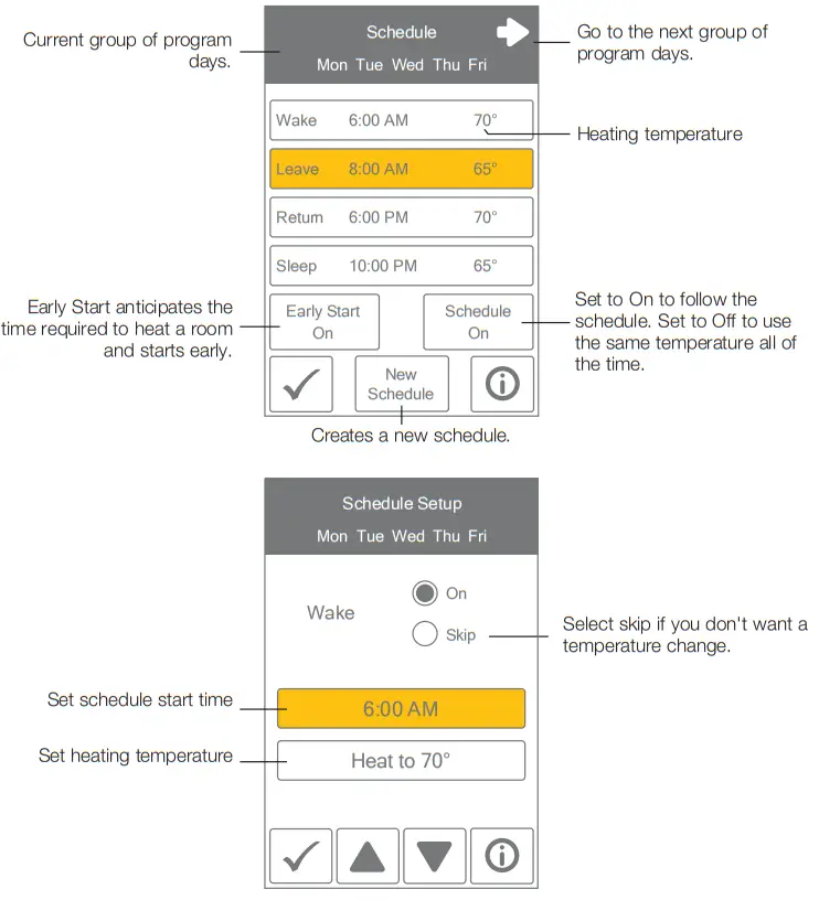tekmar T 560 Touchscreen Thermostat - Schedule