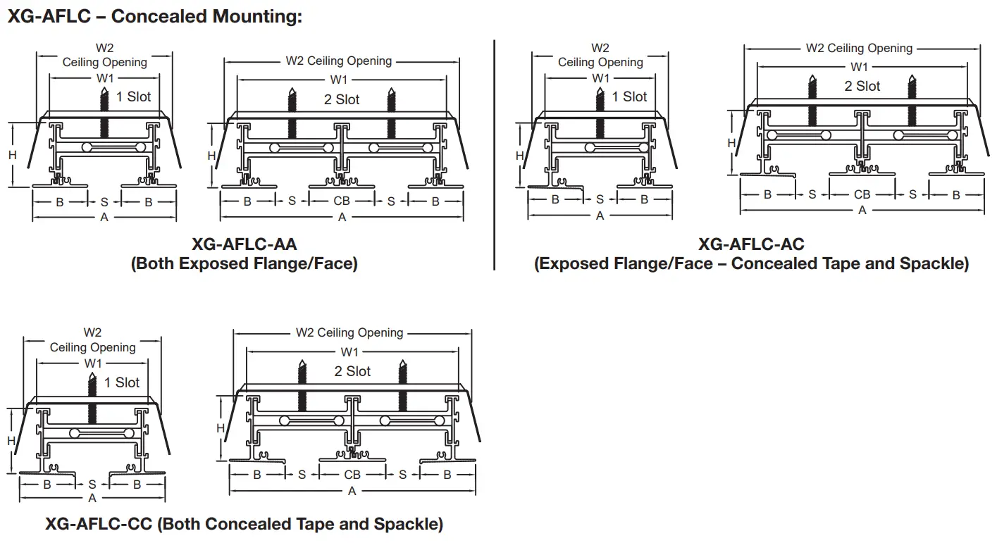 GREENHECK XG AFL and XG AFLC Architectural Linear Slot Diffuser - Dimensional Drawings 2