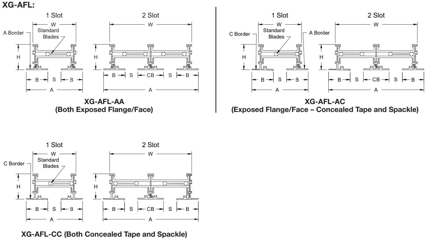 GREENHECK XG AFL and XG AFLC Architectural Linear Slot Diffuser - Dimensional Drawings
