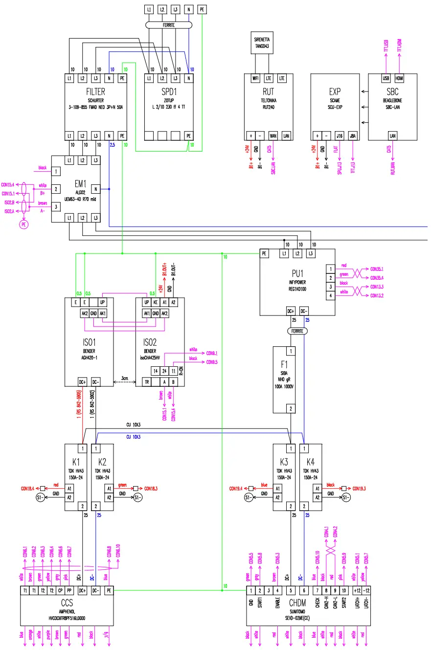 BE-D Series SCAME Electric Car Charging Station - ELECTRICAL SCHEMATICS
