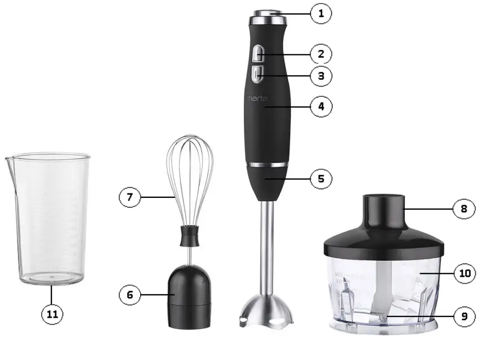 marta MT 1564 Food Processor with Hand Blender - Description
