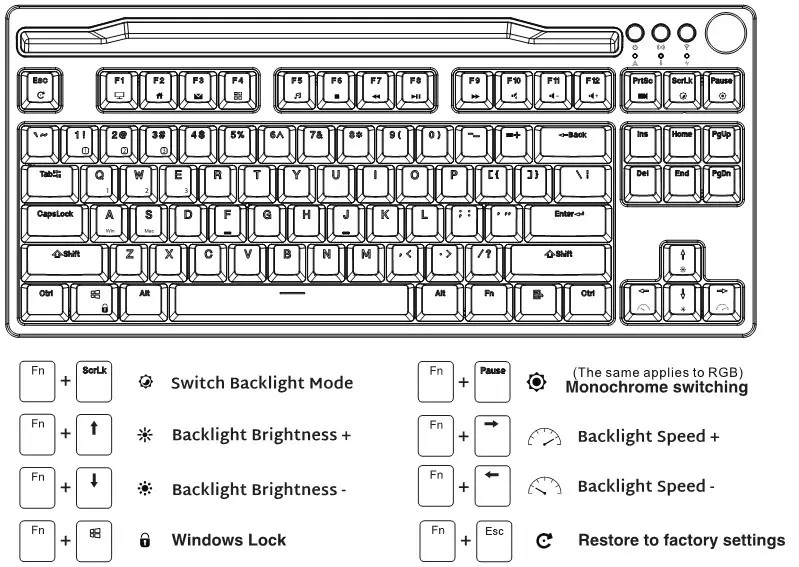 ROYAL KLUDGE RK-H87 Mechanical Keyboard - BACKLICHT CONTROL